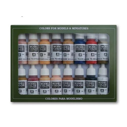 Vallejo - Face & Skin Tones Acrylic Paint Set | Model Color | Figure Color Series Historical Miniature Kit to Achieve Historical Accuracy with Artist-Grade Pigments | 16 Bottles x 18 ml (0.60 fl.oz.)