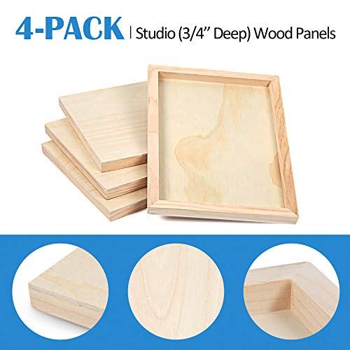 4 Pack 9x12’’ Unfinished Birch Wood Panels Kit for Painting | Studio 3/4’’ Deep Wooden Canvas, Cradle Boards for Acrylic Pouring, Art, Crafts, Epoxy Resin, Laser Engraving Cutting - size: 9'' x 12'' Studio