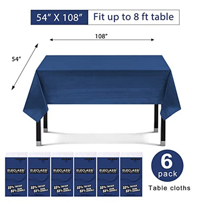 Eleclassi Navy Blue 6 Pack Premium Disposable Plastic Tablecloth 54 x 108 in - Plastic Table Cloth Disposable Tablecloth for Rectangle Table Up to 8 Feet - color: Navy Blue