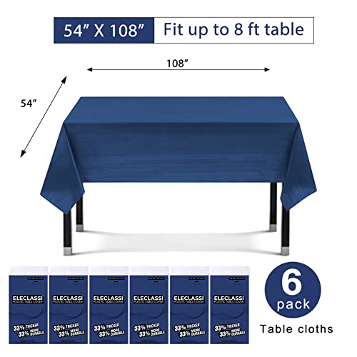 Eleclassi Navy Blue 6 Pack Premium Disposable Plastic Tablecloth 54 x 108 in - Plastic Table Cloth Disposable Tablecloth for Rectangle Table Up to 8 Feet - color: Navy Blue