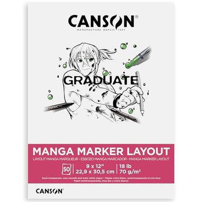Canson Graduate Manga Marker Pad, Foldover, 9x12 inches, 50 Sheets - Artist Paper for Illustration, Comic, Character, Cartoon