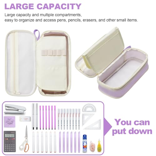 YOKUMA Cute Pencil Case for Girls Big Capacity Pencil Pouch Bag Box,Purple | Expandable,Cute,Durable Zipper,Lightweight,Aesthetic,Back to School Supplies Gift for Kids Students College Adults Preppy - color: Purple