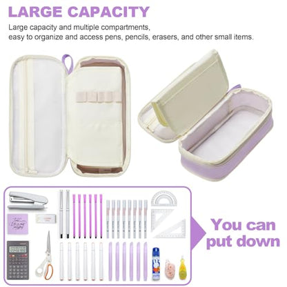 YOKUMA Cute Pencil Case for Girls Big Capacity Pencil Pouch Bag Box,Purple | Expandable,Cute,Durable Zipper,Lightweight,Aesthetic,Back to School Supplies Gift for Kids Students College Adults Preppy - color: Purple
