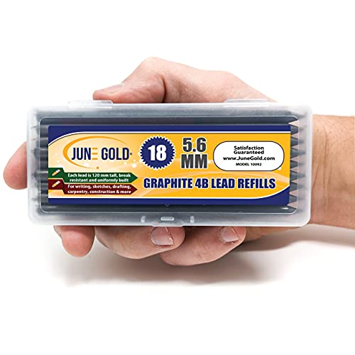 June Gold 5.6 mm, 18 Lead Refills, 4B, 120 mm Length, Sturdy Carrying Case | Extreme Bold Thickness, Sketching, Shading, Blending, Construction, Carpentry - color: 4b Graphite, style: 5.6 mm