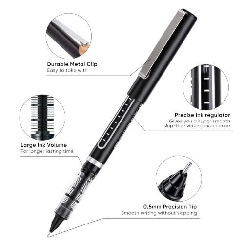deli Rollerball Pens 0.5 mm Fine Tip Pens, Black Ink Pens 12 Pack