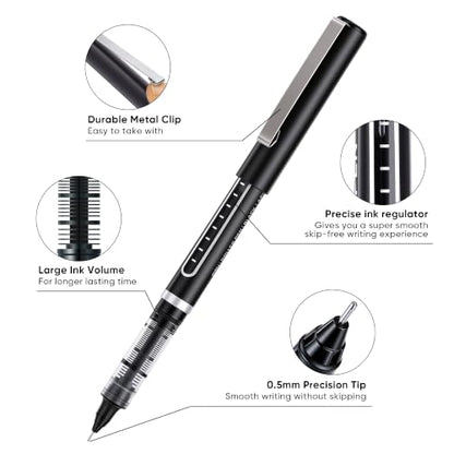 deli Rollerball Pens 0.5 mm Fine Tip Pens, Black Ink Pens 12 Pack
