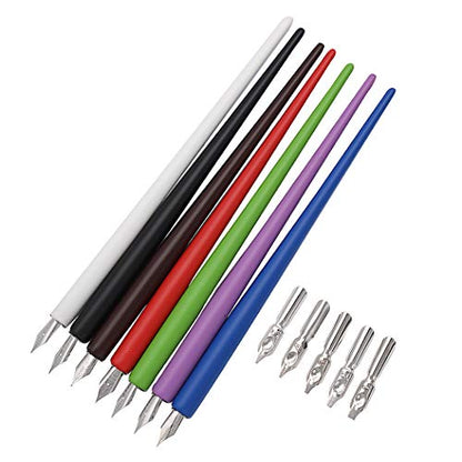 Professional Manga Gothic Pen Dip Pen Calligraphy Drawing Pen Kit, 7 Pen Holders Handles, 12 Nibs (7 Fountain Pen Nib, 5 Flat Nib) - 7 Pcs A - color: 7 Pcs A