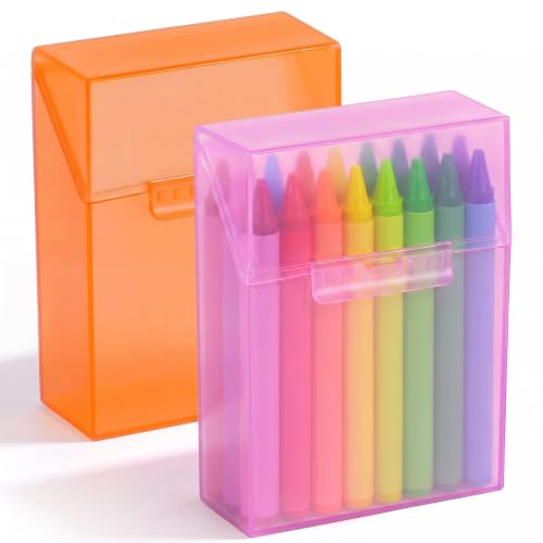Clabby 2 Pcs Clear Plastic Crayon Boxes Hold 24 Count, Pink,Orange | Organizer Box, Case, Colorful, Portable Storage Holder with Snap Lid, for Kids Boys Girls School Classroom Home Art Supply - color: Pink,orange