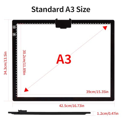 HIUKCOLED Rechargeable A3 Light Pad, Battery Powered Light Board with Foldable Stand, top Clip, 3 Colors/Stepless/6-level Brightness, Wireless LED Tracing Box for Diamond Painting,Drawing,Sketching - style: A3 Stand