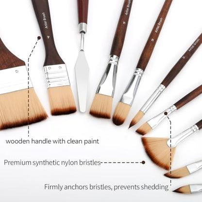Bowitzki 25pcs Paint Brush Set,Professional Artist Paintbrush kit with Flat, Filbert, Fan, Dagger, Cat Tongue, Round, Angle, Spatula,Rigger for Oil, Acrylic Canvas Paintings, Body Face Painting (A)