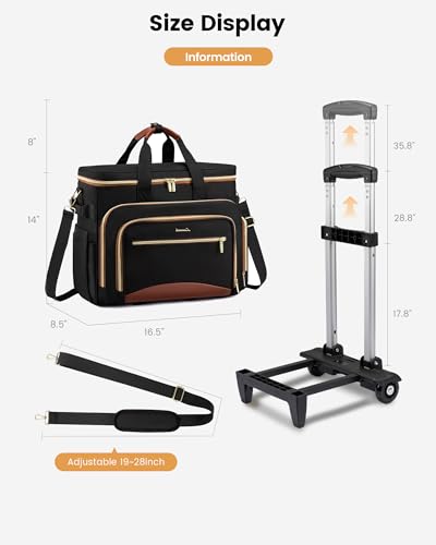 LOVEVOOK Rolling Teacher Bag, Laptop Tote with Detachable Dolly | Fits 17.3 Inch Laptop, Detachable Dolly, Large Rolling Tote Bag for Teacher Office Work Nurse, Adjustable Handle - color: Black-brown
