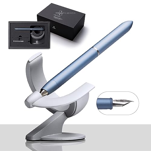 novium Hoverpen Future - Luxury Fountain Pen, Schmidt Nib (Fine), Converter, Extra Refill, Futuristic Aesthetic, Aerospace Metal, Best Pen Gift Set for Men & Women (Mist Blue) - color: Mist Blue, style: Fountain Pen