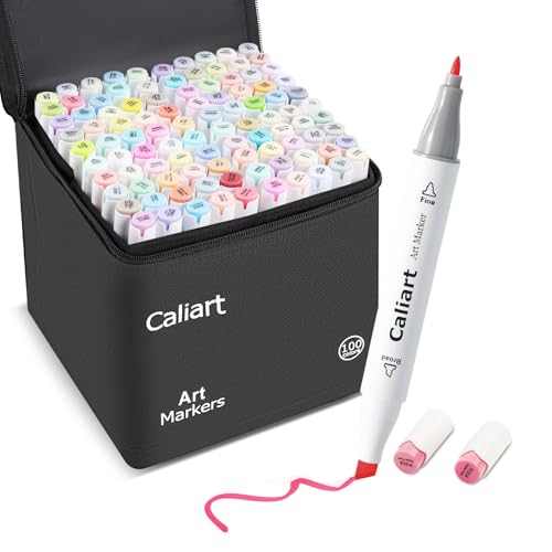 Caliart 100 Colors Pastel Alcohol Markers Fine & Chisel Art Markers Pens | Dual Tips Permanent Sketch Pens for Artists Drawing, Adults Coloring Books, Beginners Illustration, School Art Supplies Gifts - color: Pastel, size: 1 Count (Pack of 100)