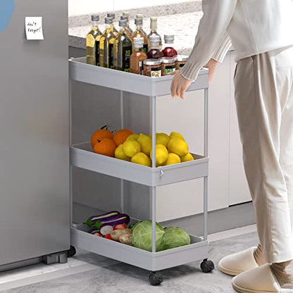 SPACELEAD 3 Tier Rolling Cart with Wheels, Storage Craft Art Trolley Organizer Serving, 3 Hanging Baskets Easy Assembly, for Office, Living Room, Kitchen, Gray - color: Gray