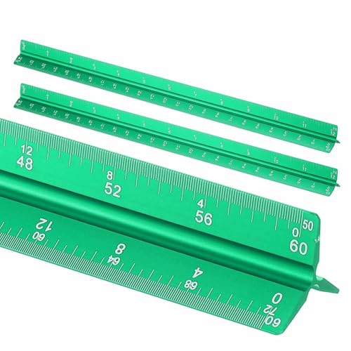 HARFINGTON 2 Pcs Architectural Scale Ruler, 12 Inch Standard Aluminum Alloy Architect Triangular Large Scale Laser-Etched Blueprint Drafting Ruler for Architects Engineers, Green - color: Green, size: 12 Inch