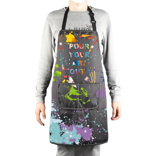 MBMSO Painting Artist Apron with Pockets Artist Painter Gifts Art Lover Gift for Art Teacher Student Painter Apron Waterproof - color: Pour Your Art Out Apron