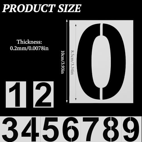 4 Inch Number Stencils, Plastic Number Stencil 0-9 Reusable House Numbers Stencil Curb Stencil Kit for Painting on Road, Wall, Wood, Mailbox, Cakes, Trucks(10 pcs)