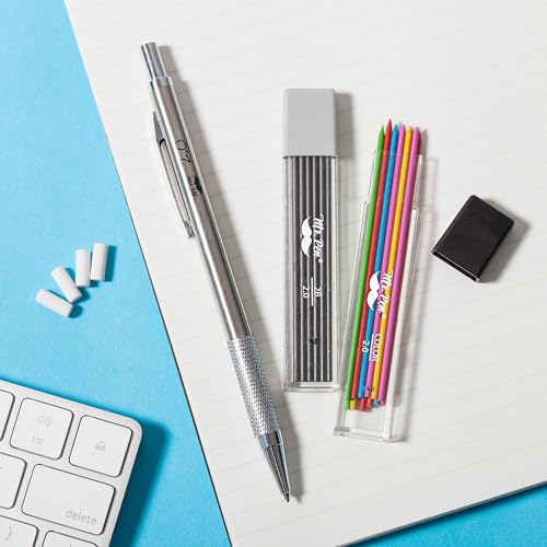Mr. Pen- Metal Mechanical Pencil Set with Lead Refills & Erasers, 2mm | HB & Colored Lead Refills, 4x Eraser Refills for School Supplies, Note Taking, Drawing, Sketching, Office - style: 2.0mm