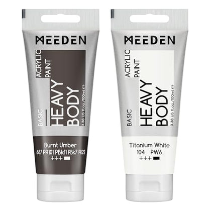 MEEDEN Acrylic Paint Burnt Umber: 100ml/3.38oz x 2 with Titanium White - color: Burnt Umber, size: 2 Tubes