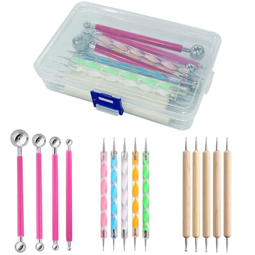 14Pcs Ball Stylus Pottery Tool Set, Pink Embossing Tool, Dual-Ended Multi-Size Clay Sculpting Dotting Tools, Professional Modeling Tools for Pottery, Polymer Clay, Nail Art, Fondant & DIY Crafts - color: Pink