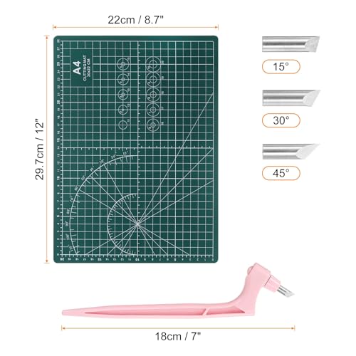 HARFINGTON Craft Cutting Tools 15/30/45 Degree Blades 360 Degree Rotating Blade Stainless Steel Cutter Pen Knife with Mat for DIY Crafts Stencils Scrapbooks, Pink - color: Pink