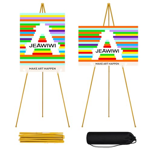 JEAWIWI 2 Pcs Lightweight Easel Stand, 66 Inch, with Portable Bags | Adjustable Folding Metal Easel with Portable Bags, 66 Inch, for Wedding Sign, Display Show, Arts & Poster - color: Gold, size: 2 PCS