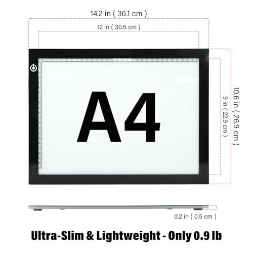A4 LED Copy Board Tracing Light Box, Adjustable Brightness Artcraft LED Trace Light Pad, USB Power Light Table for Artists, Tattoo Drawing, Animation, Sketching, Stenciling & Diamond Art Painting