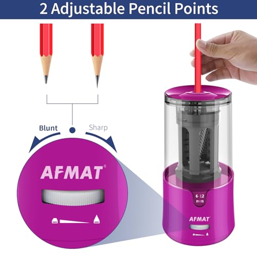 AFMAT Electric Pencil Sharpener for Colored Pencils, Auto Stop, Fast Sharpen in 3s, Large Hole Pencil Sharpener Plug in for 6-12mm No.2/Jumbo Pencils PS91 - color: Purple