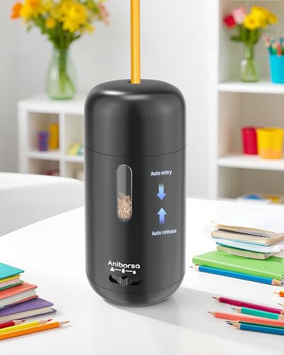 Rechargeable Electric Pencil Sharpener, Auto in & Out, Black | Adjustable Sharpness, Easy to Clean, Fast Sharpening, for 6-8mm Pencils Students, Teachers, Artist, Classroom, School, Office - color: Black