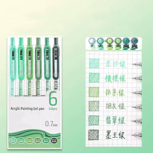 6 Colors 0.7mm Fine Pointed Acrylic Gel Pen Set,Green2.0 | Fit for Drawing Creation, Daily Painting, Coloring, Card Making, Journaling - color: Green