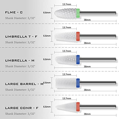 Ceramic Nail Drill Bit 10Pcs-3/32 Nail Drill Bits for Acrylic Nails,Professional Electric Nail Drill for Crystal Nail Extension Nail Removal,The Short Handle Does Not Shake. - size: Combo 03