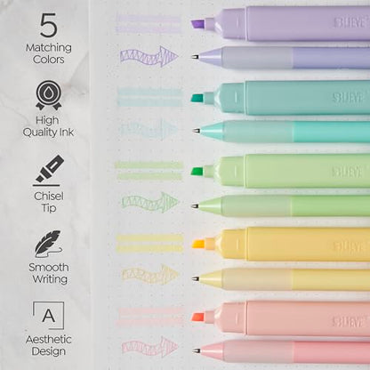 BLIEVE - Aesthetic Highlighters and Gel Pens With Soft Ink and Chisel Tip, Bible Highlighters and Pens No Bleed, Dry Fast Easy to Hold, for Bible Journaling Planner School Supplies (CANDY) - color: CANDY