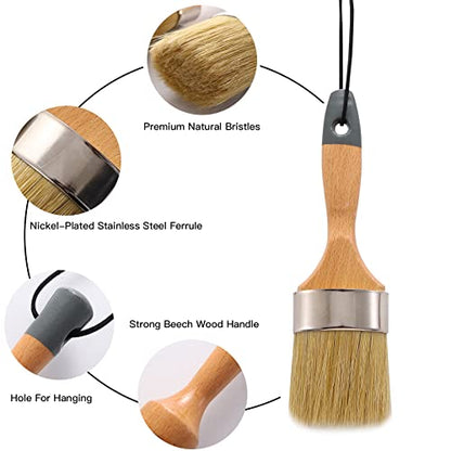 Mister Rui Chalk Wax Paint Brush 3 pcs, Large Wax Brush for Furniture | Stencil Brushes for All in One Paint Acrylic Paint, Cabinets, Natural Bristles, 1 Small Round Brush and 2 Large Oval Brushes - size: 3PCS, 1 Large, 1 Medium, 1 Small