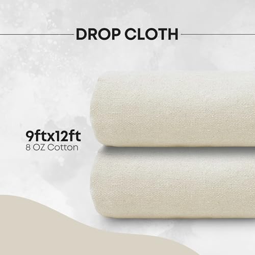 Dark White Premium Cotton 8 oz Canvas Drop Cloth | Leak Resistant, Washable | Ideal for Painting, Crafting, and Furniture Covers - Durable Multi-Purpose Use (9'x12' - Pack of 2) - size: 9'x12' - Pack of 2