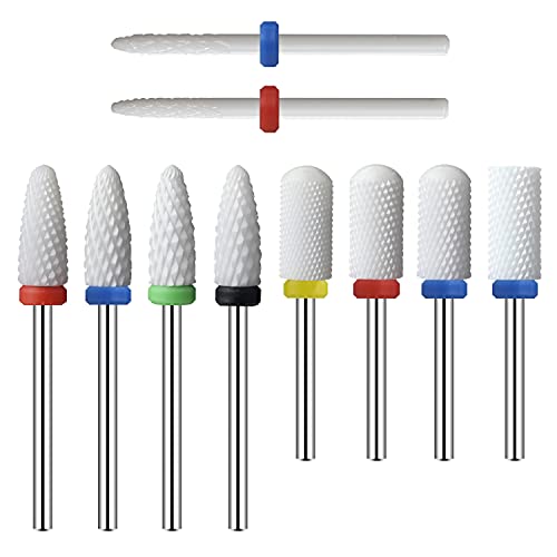 Ceramic Nail Drill Bits 10Pcs- 3/32 Drill Bits Set for Acrylic Gel Nails Professional Cuticle Remover Crystal Nail Extension Nail Removal - size: 10 Count (Pack of 1)