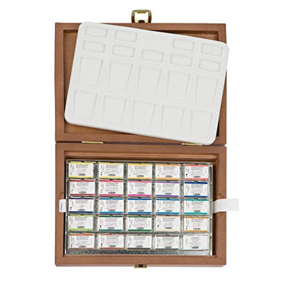 Schmincke Horadam Aquarell Premium 24 x 1/1 pans, 74524097 | watercolor wooden box, incl. porcelain palette and Onetz - style: 24 x 1/1 pans, Onetz