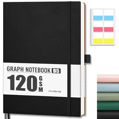 AHGXG Graph Paper Notebook, 120 GSM Paper, 96 Pages, B5 (7.6'' X 10'') - color: Black, style: B5-Grid-120G