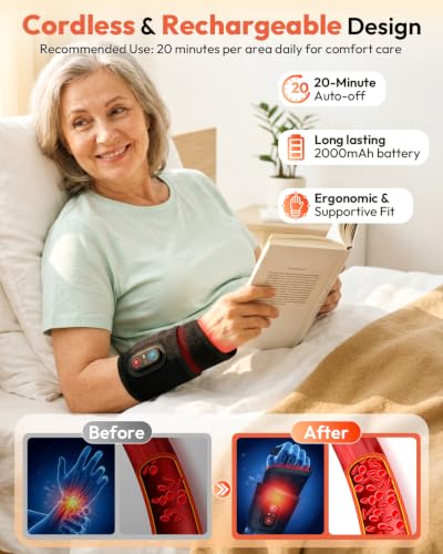 Red Light Therapy Hands Wrist Wrap, Cordless Infrared Heating Pad, 96 LEDs | 660nm/850nm infrared light, rechargeable, portable, timer, belt for arm, knee, feet, body, therawrap for carpal tunnel, home