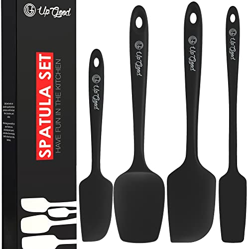 UpGood Silicone Spatula Set 600°F - High Heat Resistant Nonstick, Small and Large Kitchen Spatulas - Flexible BPA Free Professional Grade Cookware - Utensils for Cooking, Baking, Mixing(4 Pcs, Black) - color: Black, size: 4 Piece Set