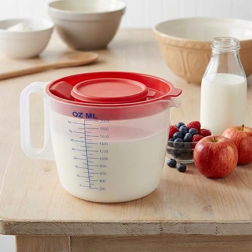 8 Cup Measuring Cup & Mixing Pitcher with Handle and Spout, Splatter-Free Lid, BPA-Free, Ideal for Baking, Pancakes, and Whisking