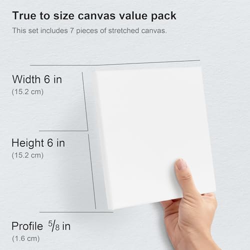 PHOENIX Small Stretched Canvas for Painting 6x6 Inch/7 Value Pack, 8 Oz Triple Primed 5/8 Inch Profile 100% Cotton White Blank Canvas, Square Framed Canvas for Oil Acrylic & Pouring Art - size: 6"x6", style: Studio Set (8 Oz.)