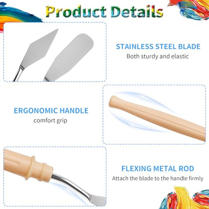 4 Pcs Palette Knife, #2 Pointed Head Spatula, Plastic Handle | Stainless Steel Painting Knife, Oil Paint Metal Knives, Pallet Painting Knives for Oil, Acrylic and Canvas Drawing
