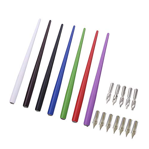 Professional Manga Gothic Pen Dip Pen Calligraphy Drawing Pen Kit, 7 Pen Holders Handles, 12 Nibs (7 Fountain Pen Nib, 5 Flat Nib) - 7 Pcs A - color: 7 Pcs A
