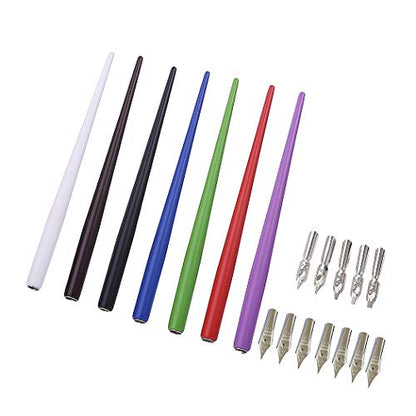 Professional Manga Gothic Pen Dip Pen Calligraphy Drawing Pen Kit, 7 Pen Holders Handles, 12 Nibs (7 Fountain Pen Nib, 5 Flat Nib) - 7 Pcs A - color: 7 Pcs A