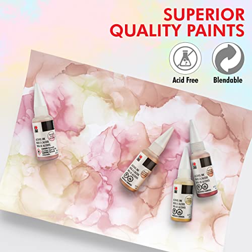 Marabu Metallic Alcohol Ink Set - 6 Alcohol Inks, Gold, Silver, Bronze, Rose Gold, Copper, Anthracite - Metallic Alcohol Ink for Epoxy Resin, Tumblers, Alcohol Ink Paper - Large 0.68 Ounce Inks