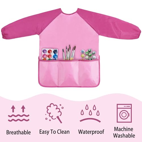 Kopokita Kids Art Smock, Toddlers Painting Apron Children Artist Smock - color: Pink