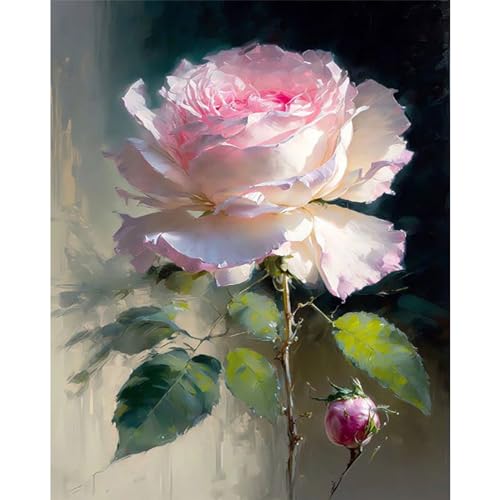 xackcme Rose Paint by Numbers for Adults, Flower Paint by Number on Canvas | DIY Floral Oil Painting for Gift Home Wall Decor, Without Frame (16x20 inch) - color: MT12365