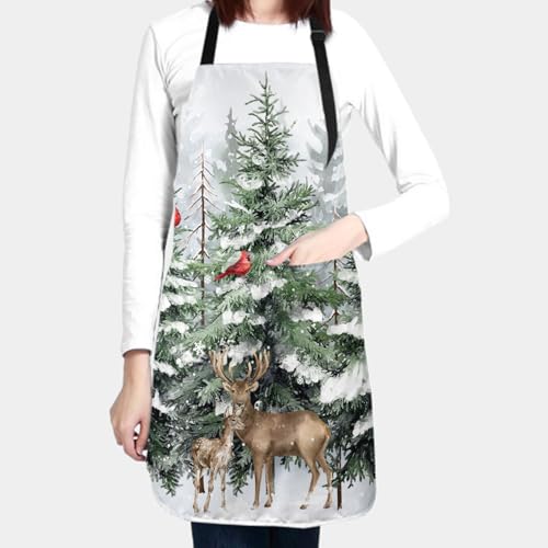 Imiss Waterproof Stain-Resistant Cooking Chef Aprons for Grill BBQ Baking 27 X 31 Inch - color: Winter Deer Forest