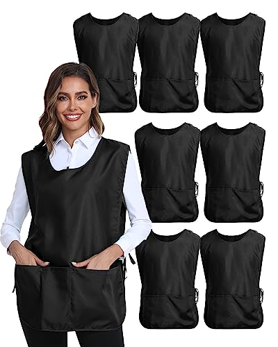 Unisex Cobbler Apron with 3 Deep Pockets, Smock Vest Apron | Multiple colors available, Blank No-Logo, Adjustable Drawstring & Side Ties, Applicable for Cooking, Kitchen,Garden, Cleaning - color: 7 Pack - Cobbler Apron Black