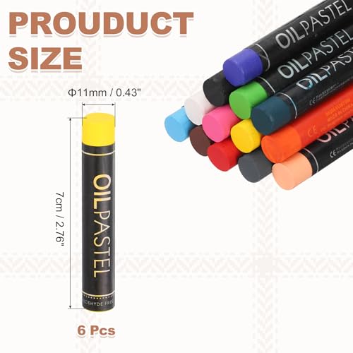 MECCANIXITY 6 PCS Oil Pastels, Soft Oil Chalk Pastels Crayons 11x70mm for Art Painting Drawing Blending, Color Crayons for Art Supplies Beginners, Yellow - color: Yellow